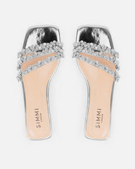 Capri Wide Fit Silver Mirror Diamante Flat Sandals