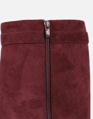 Anais Burgundy Microfibre Foldover Buckle Detail Heeled Boots
