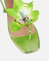 Aoife Green Metallic Flower Detail Sandals