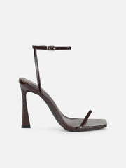 Apple Brown Patent Flared Heeled Sandals