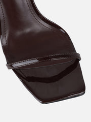 Apple Brown Patent Flared Heeled Sandals