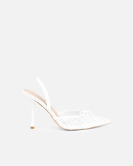 Bebee White Lace Bow Heeled Sandals