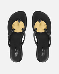 Bowe Black Gold Detail Toe Thong Sliders