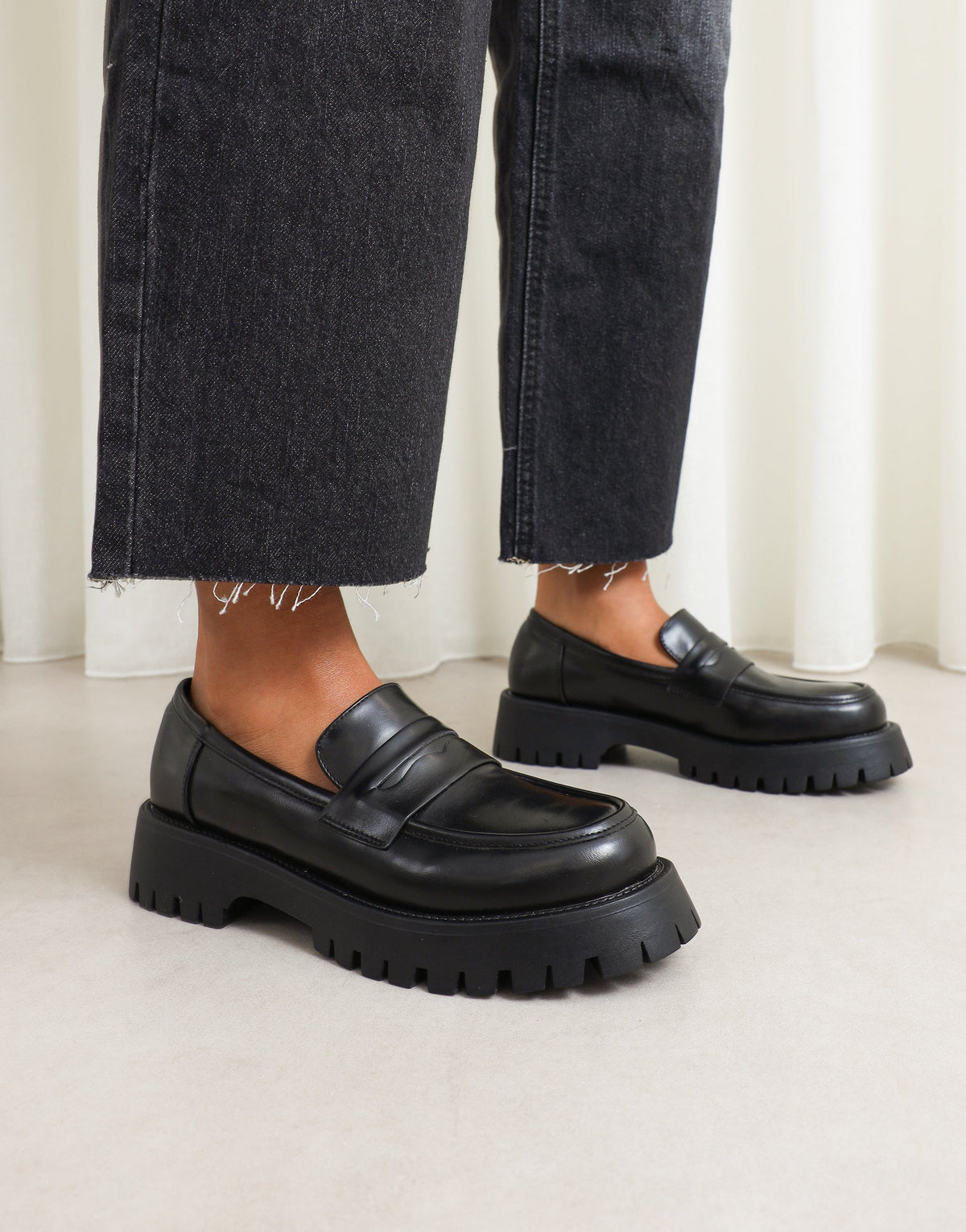 Bran Black Chunky Penny Loafers