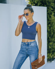 Barre Twist Knit Crop Tank - Midnight Blue