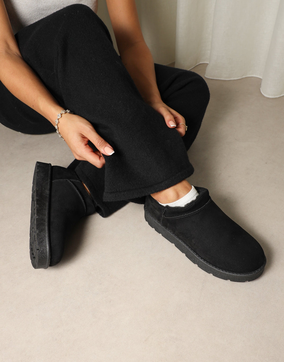 Emmy Black Faux Suede Micro Flatform Boots