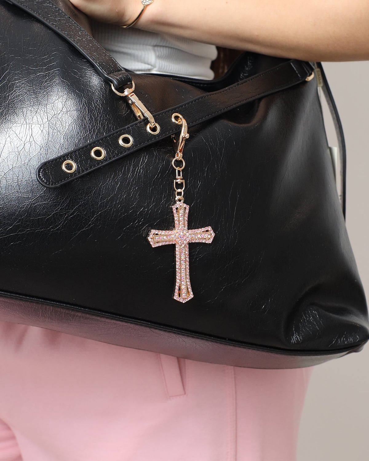Avah Pink Diamante Cross Charm