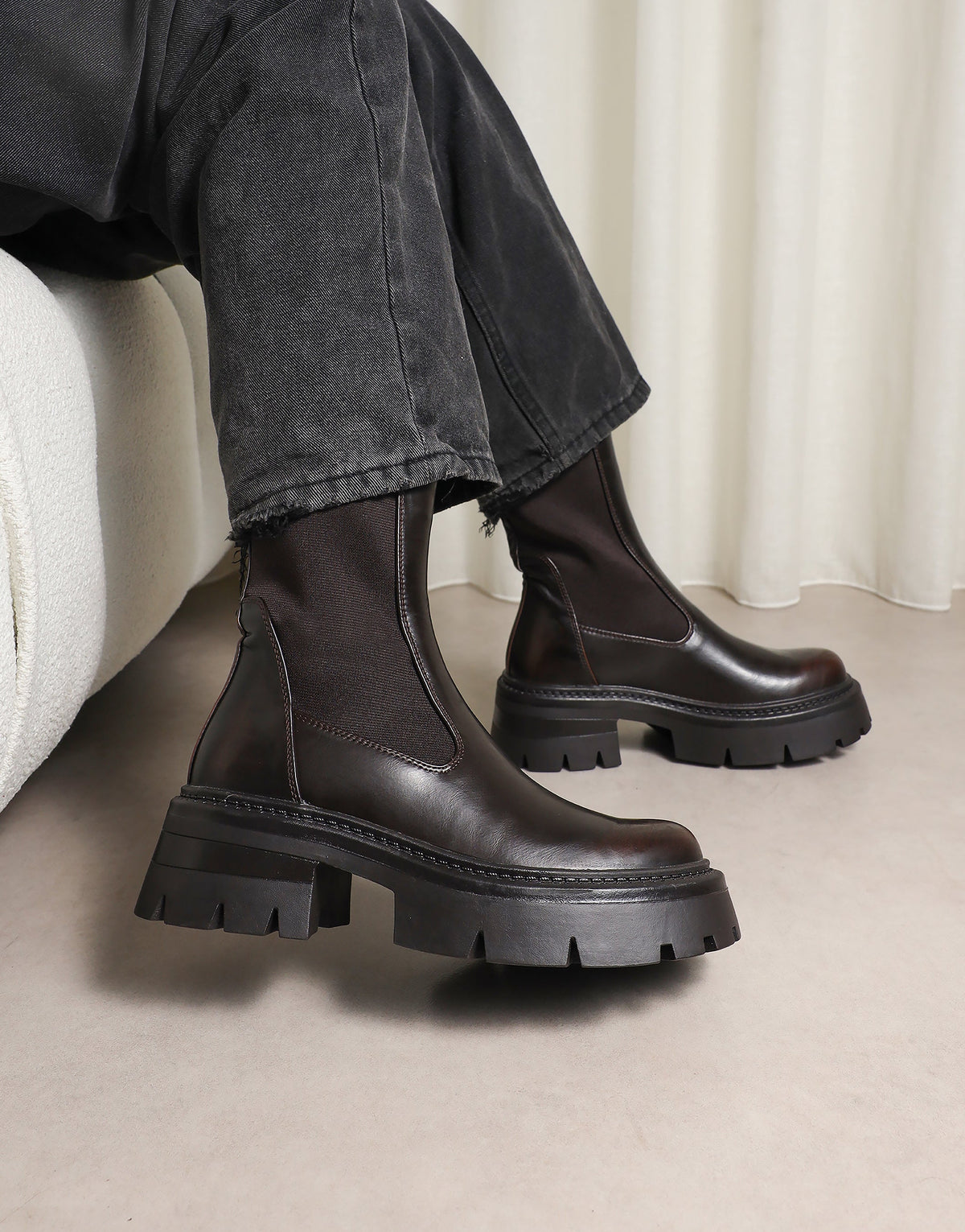 Perez Brown Sock Chunky Ankle Boots