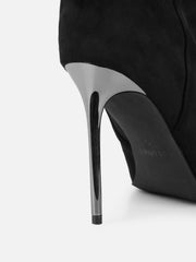 Cotton Black Suede Ruched Heeled Boots