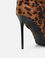 Cotton Leopard Suede Ruched Heeled Boots