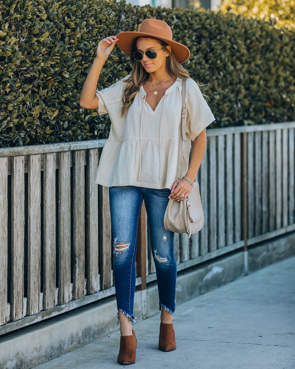 Candid Cotton Peplum Top - Natural