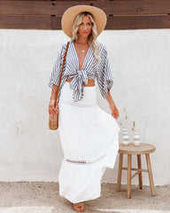 Chi Cotton Blend Striped Tie Top - Ink