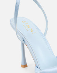 Delilah Blue Satin Ruched Heeled Sandals