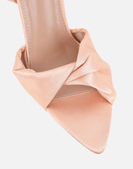 Delilah Blush Satin Ruched Heeled Sandals