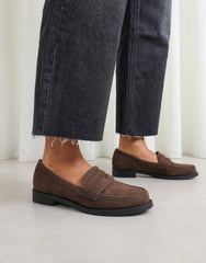 Dime Brown Suede Penny Loafers