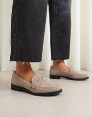 Dime Taupe Suede Penny Loafers