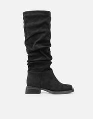 Amrose Black Suede Ruched Heeled Boots