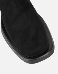 Amrose Black Suede Ruched Heeled Boots