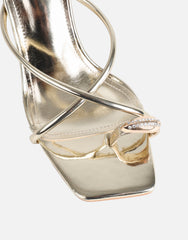Moni Gold Mirror Diamante Toe Detail Mules