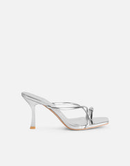 Moni Silver Mirror Diamante Toe Detail Mules