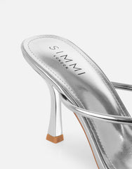 Moni Silver Mirror Diamante Toe Detail Mules