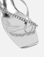 Lana Silver Mirror Diamante Toe Post Mules