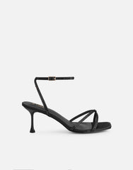 Eleonoora Black Satin Diamante Heeled Sandals