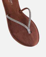 Ersil Chocolate Satin Diamante Toe Post Sandals