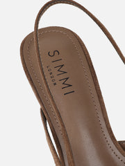 Stallone Dark Beige Suede Buckle Detail Slingback Court Shoes