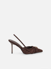 Stallone Brown Suede Buckle Detail Slingback Court Shoes