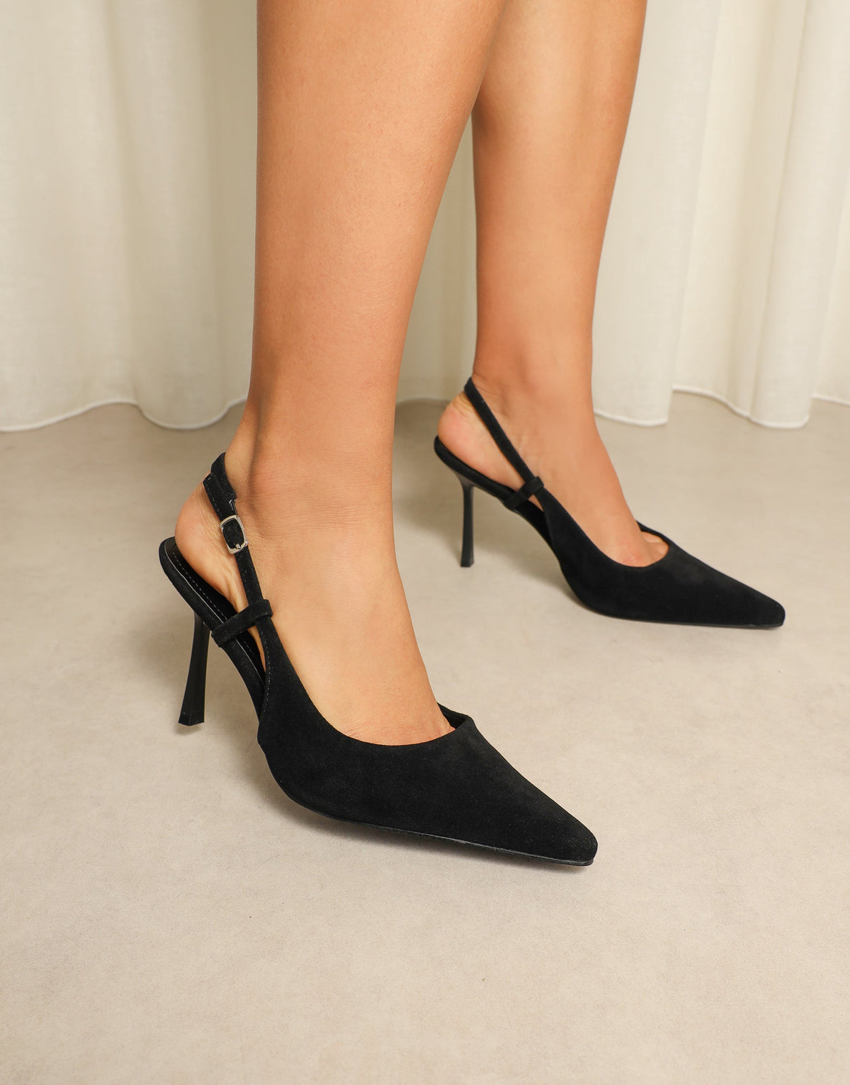 Emarra Black Suede Slingback Court Shoes