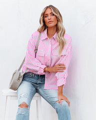 Embrace The Sun Striped Button Down Top - Pink