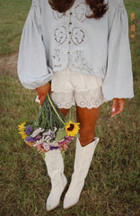 Denim Eyelet Twirl Vintage Top (vip pre order access ONLY)