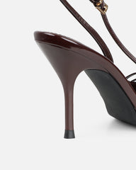 Marika Chocolate Patent Buckle Detail Slingback Courts