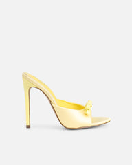 Halima Butter Yellow Satin Bow Detail Heeled Mules