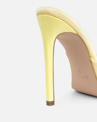Halima Butter Yellow Satin Bow Detail Heeled Mules