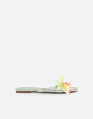 Hannah Green Satin Flower Detail Flat Sandals