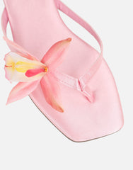 Hannah Pink Satin Flower Detail Flat Sandals
