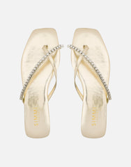 May Gold Mirror Toe Thong Diamante Flat Sandals