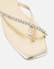 May Gold Mirror Toe Thong Diamante Flat Sandals