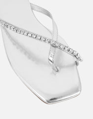 May Silver Mirror Toe Thong Diamante Flat Sandals