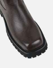 Miles Brown Knee High Tab Detail Boots