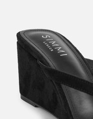 Immy Black Suede Toe Post Wedge Sandals