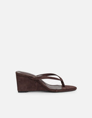 Immy Brown Suede Toe Post Wedge Sandals