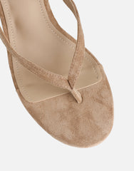 Immy Dark Beige Suede Toe Post Wedge Sandals