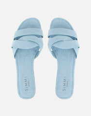 Jade Blue Suede Crossover Flat Sandals