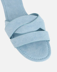Jade Blue Suede Crossover Flat Sandals