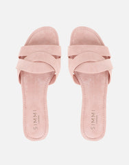 Jade Pink Suede Crossover Flat Sandals