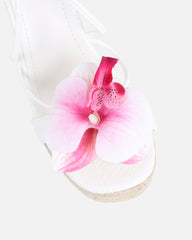 Cancun White Orchid Flower Detail Wedge Heels
