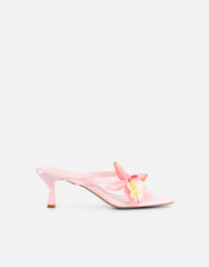 Ruby Pink Satin Flower Detail Mules